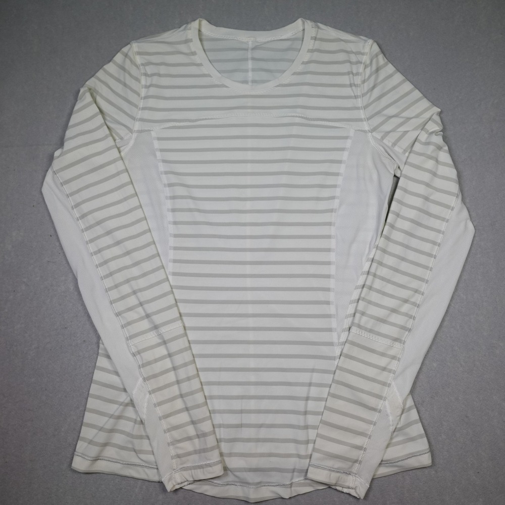 Lululemon Swiftly Tech Long Sleeve Shirt Women 8 White Striped Running Yoga